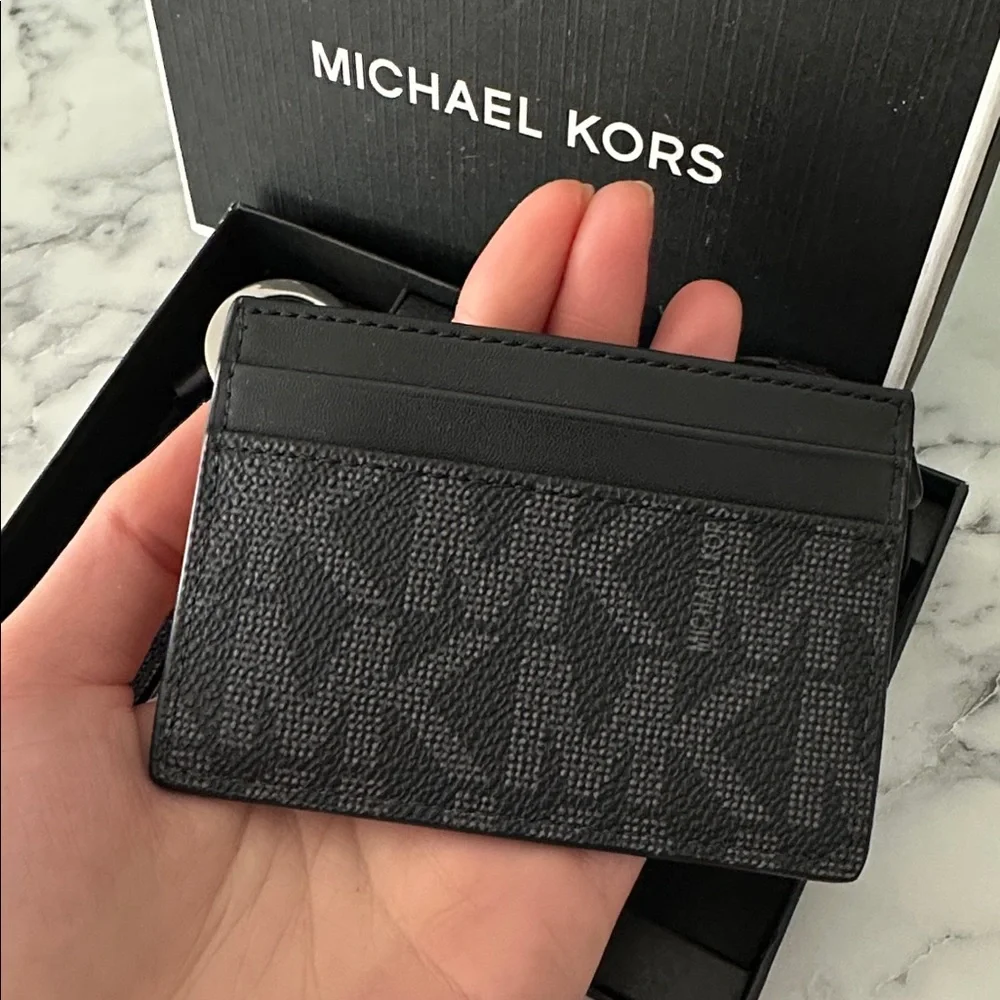 NWT Michael Kors Textured Black Card Holder and Keychain